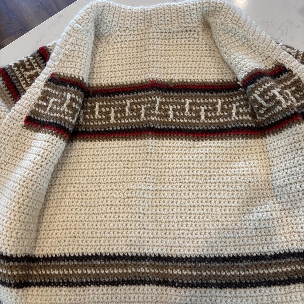 VTG HandKnit Cardigan Sweater 1970S Vibe Cottagecore Grandmacore Boho Pockets LG - Picture 4 of 11